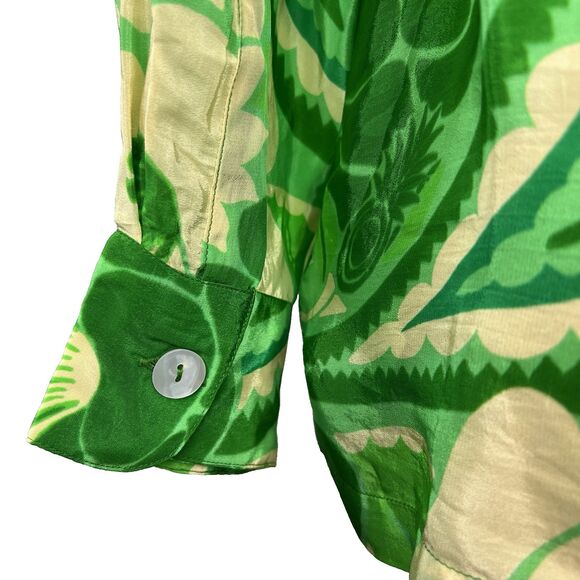 Farm Rio Tropical Groove Shirt Size M Green Floral Print Long Sleeve Button Down - Picture 11 of 15